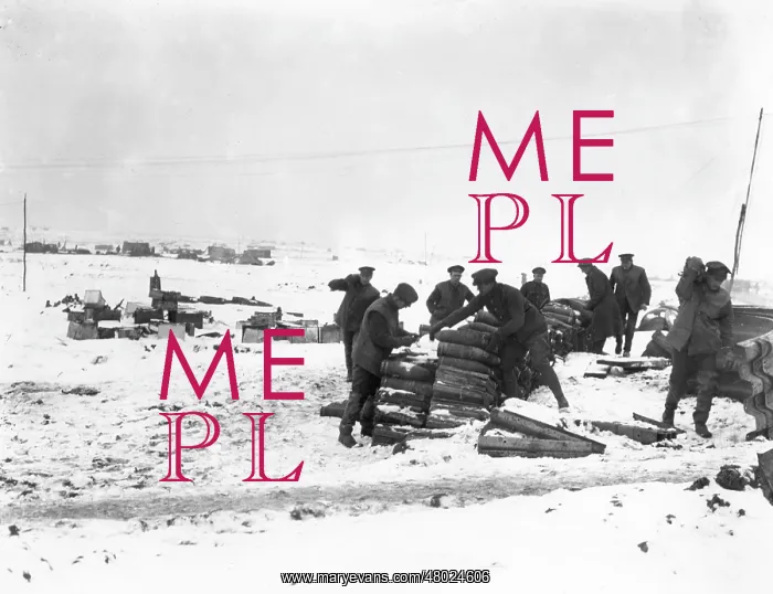 : Artillerymen in the snow with shells, WW1 : Artillerymen in the snow with shells, WW1