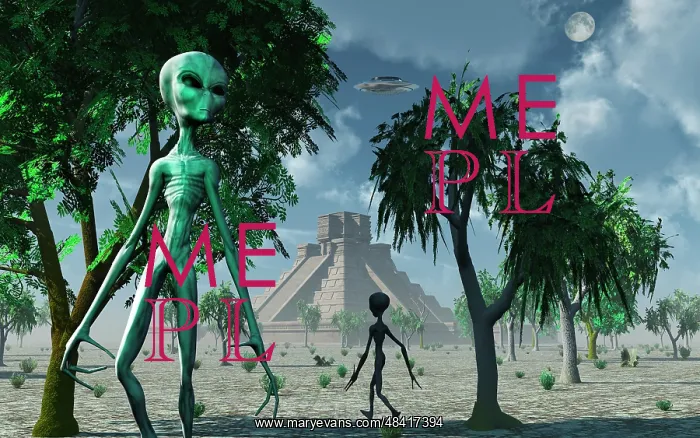 : Artist's concept of aliens helping the Mayans build complex : Artist's concept of aliens helping the Mayans build complex
