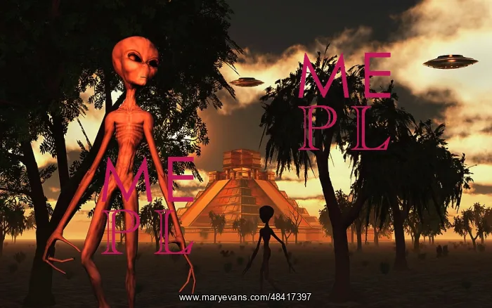 : Artist's concept of aliens helping the Mayans build complex : Artist's concept of aliens helping the Mayans build complex