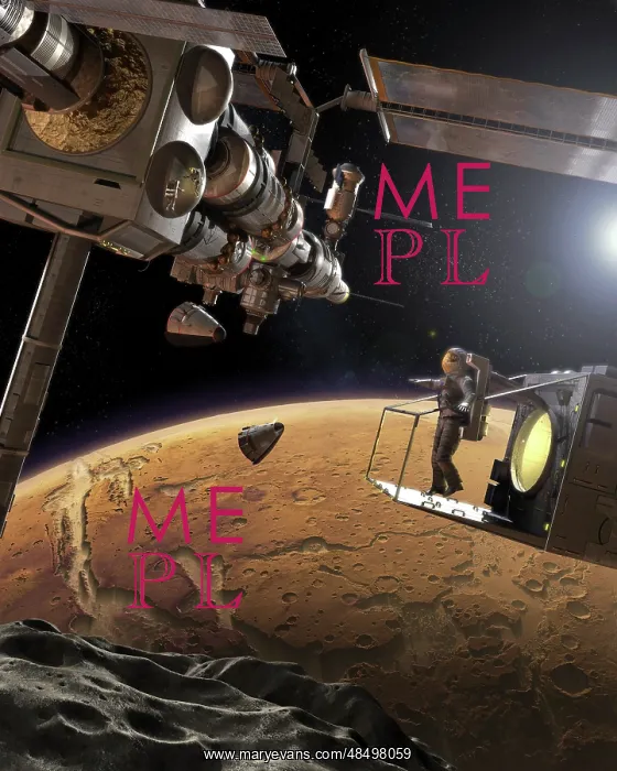 : Artist's concept of an orbital outpost above Phobos, the ? : Artist's concept of an orbital outpost above Phobos, the ?