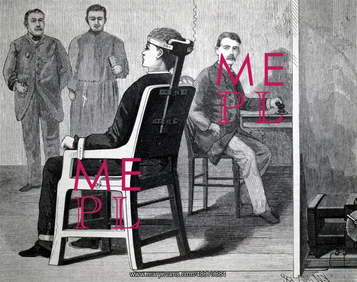 : Artist's impression of the first execution, by : Artist's impression of the first execution, by