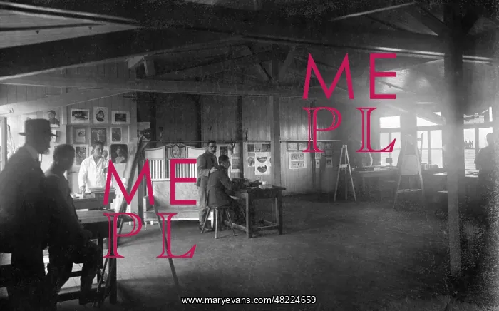 : Artist's workshop in a prisoner of war camp, 1916 : Artist's workshop in a prisoner of war camp, 1916