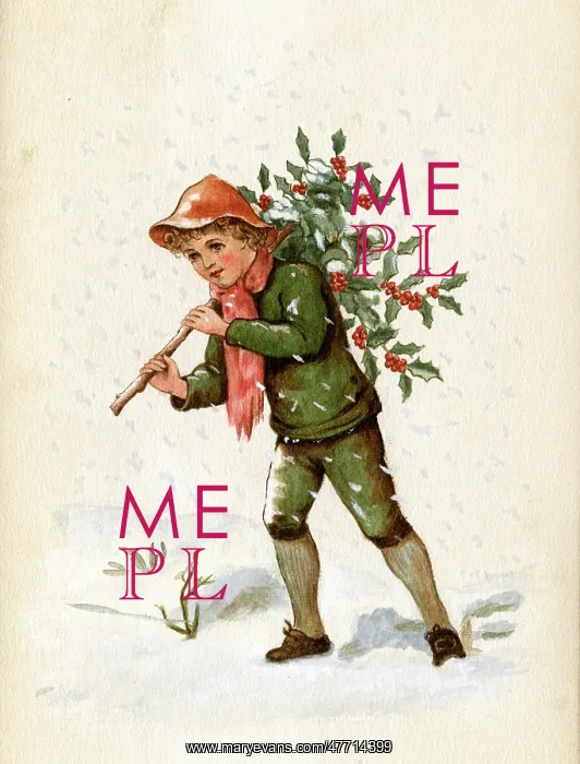 : Artwork by Florence Auerbach, boy with holly : Artwork by Florence Auerbach, boy with holly
