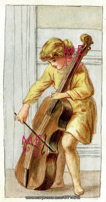 : Artwork by Florence Auerbach, boy playing cello : Artwork by Florence Auerbach, boy playing cello
