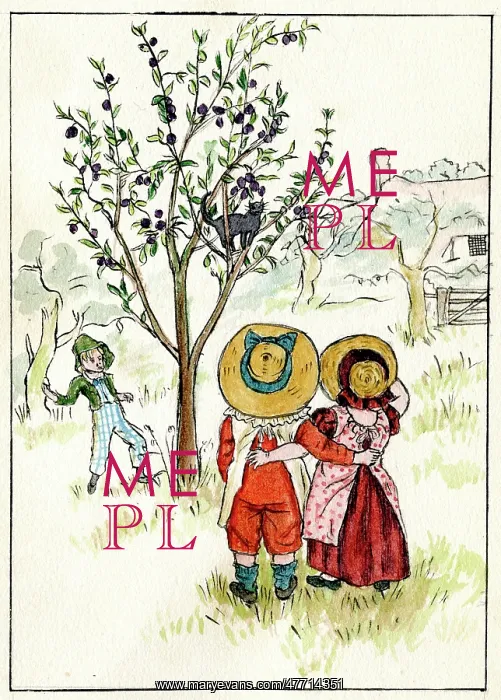 : Artwork by Florence Auerbach, children in a garden : Artwork by Florence Auerbach, children in a garden