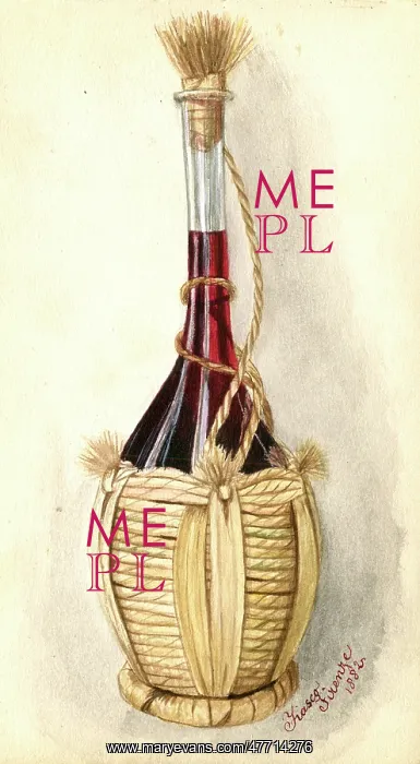 : Artwork by Florence Auerbach, flask of red wine : Artwork by Florence Auerbach, flask of red wine