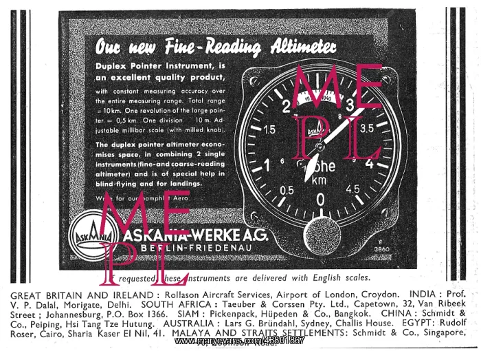 : Askania Flight Instruments - Fine Reading Altimeter : Askania Flight Instruments - Fine Reading Altimeter