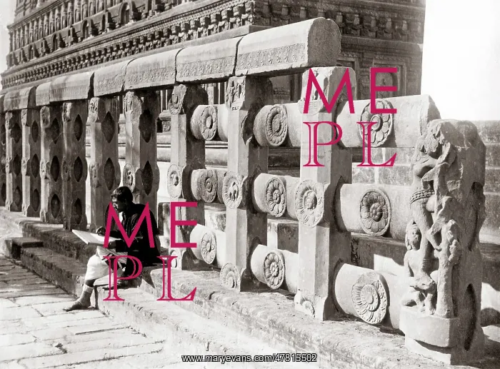 : Asoka railings, Mahabodi Temple, Bodhgaya, India, c.1890's : Asoka railings, Mahabodi Temple, Bodhgaya, India, c.1890's