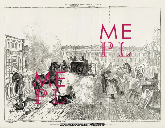 : Assassination of Alexander II: sketch showing attack : Assassination of Alexander II: sketch showing attack
