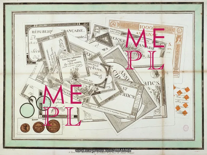 : Assignats and Pince-Nez. Paris, Musee : Assignats and Pince-Nez. Paris, Musee