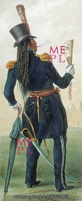: Assiniboine Warrior in Regimental Clothing, 1832 : Assiniboine Warrior in Regimental Clothing, 1832