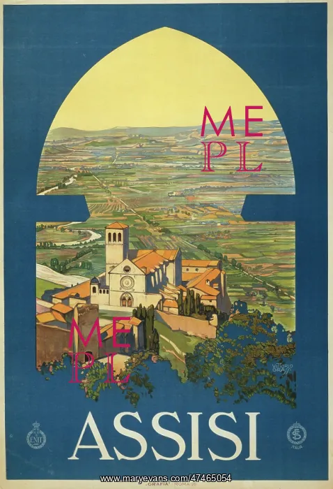 : Assisi. Poster showing Assisi and the countryside as if from a window in a tower : Assisi. Poster showing Assisi and the countryside as if from a window in a tower