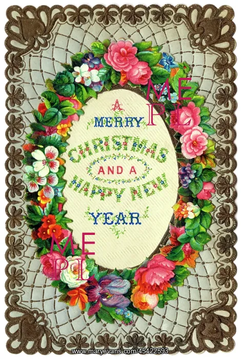 : Assorted flowers on a Christmas and New Year card : Assorted flowers on a Christmas and New Year card