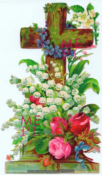 : Assorted flowers on a cross-shaped greetings card : Assorted flowers on a cross-shaped greetings card
