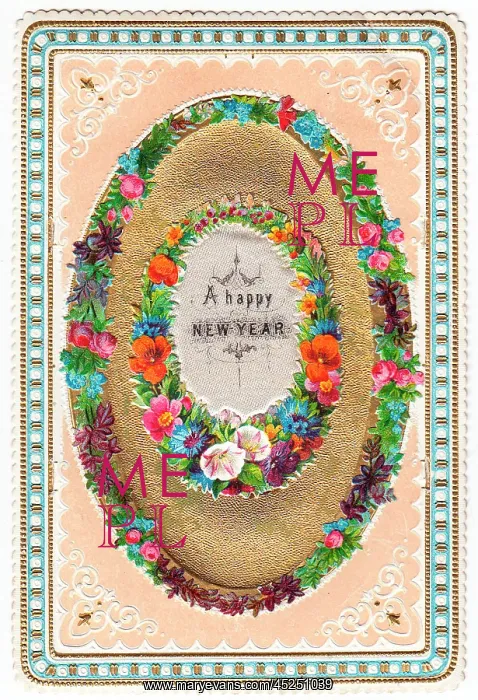 : Assorted flowers on a New Year card : Assorted flowers on a New Year card