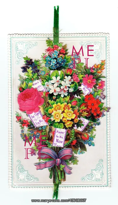 : Assorted flowers on a New Year card : Assorted flowers on a New Year card