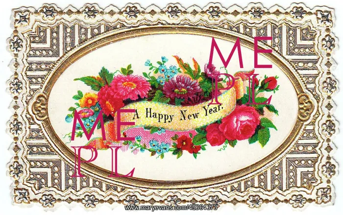 : Assorted flowers on a New Year card : Assorted flowers on a New Year card