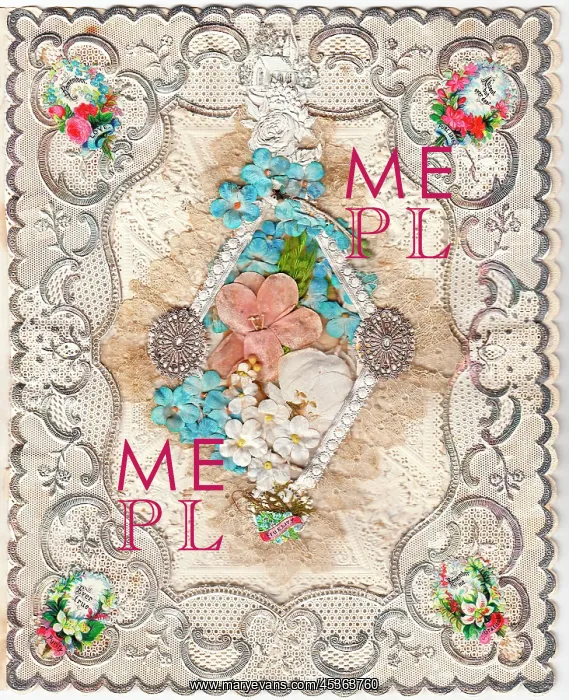 : Assorted flowers on an ornate Valentine card : Assorted flowers on an ornate Valentine card