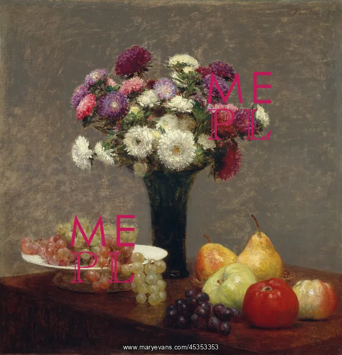 : Asters and Fruit on a Table, by Henri Fantin-Latour : Asters and Fruit on a Table, by Henri Fantin-Latour