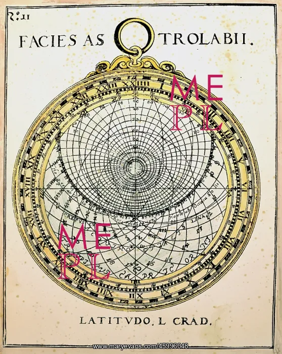 : Astrolabe, witth stereographic polar projection and base circles : Astrolabe, witth stereographic polar projection and base circles