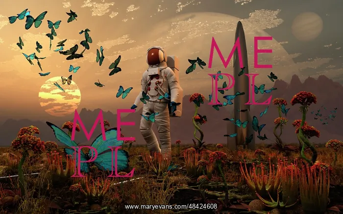 : An astronaut is greeted by a swarm of butterflies on an ? : An astronaut is greeted by a swarm of butterflies on an ?
