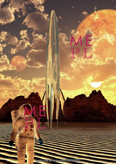 : An astronaut using a rocketship to travel to different : An astronaut using a rocketship to travel to different