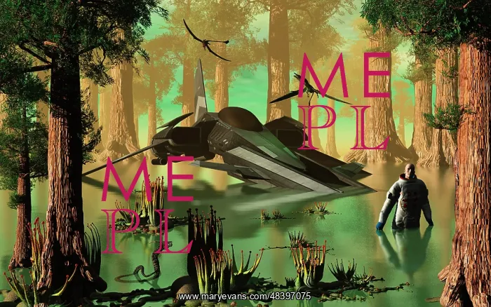 : An astronaut wades through the swamp-like waters of an ? : An astronaut wades through the swamp-like waters of an ?