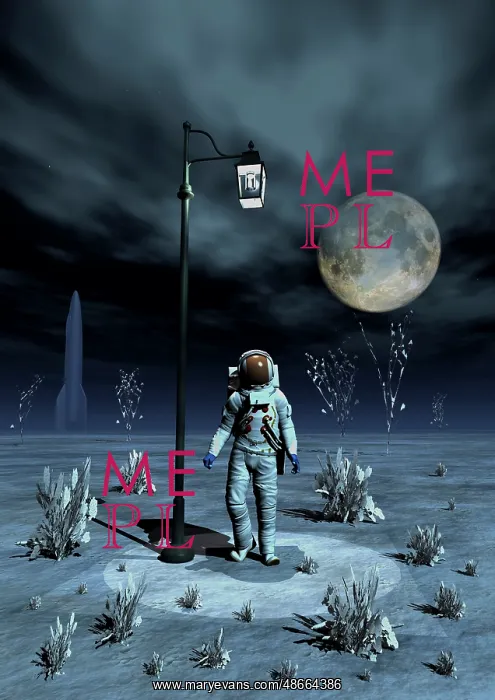 : An astronaut walking under an old-fashioned street light : An astronaut walking under an old-fashioned street light