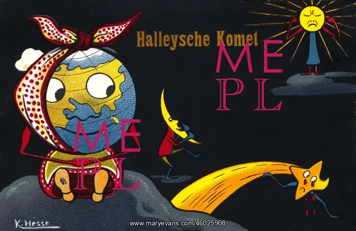 : astronomy, comets, Comet Halley, illustration : astronomy, comets, Comet Halley, illustration
