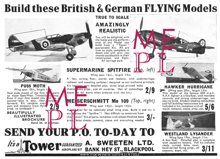 : A.Sweeten: Tower Flying Model Aircraft. Spitfire. Me109 : A.Sweeten: Tower Flying Model Aircraft. Spitfire. Me109