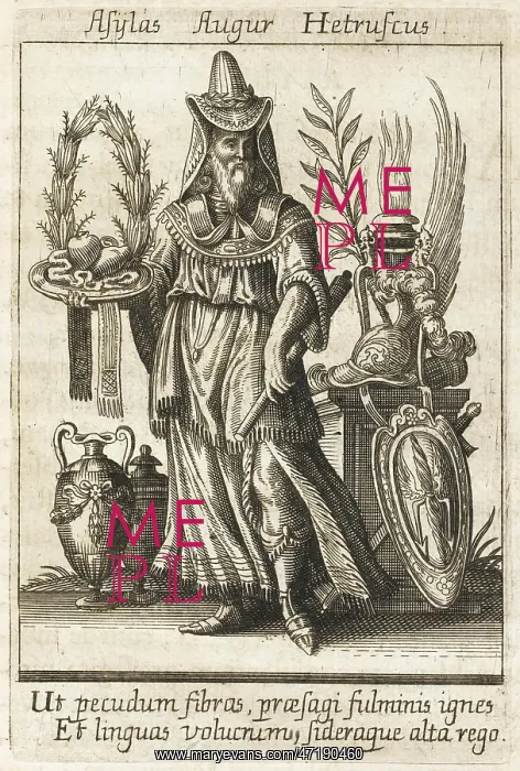 : ASYLAS, an Etruscan augur who drew prophecies from entrails (he has a dish of them : ASYLAS, an Etruscan augur who drew prophecies from entrails (he has a dish of them
