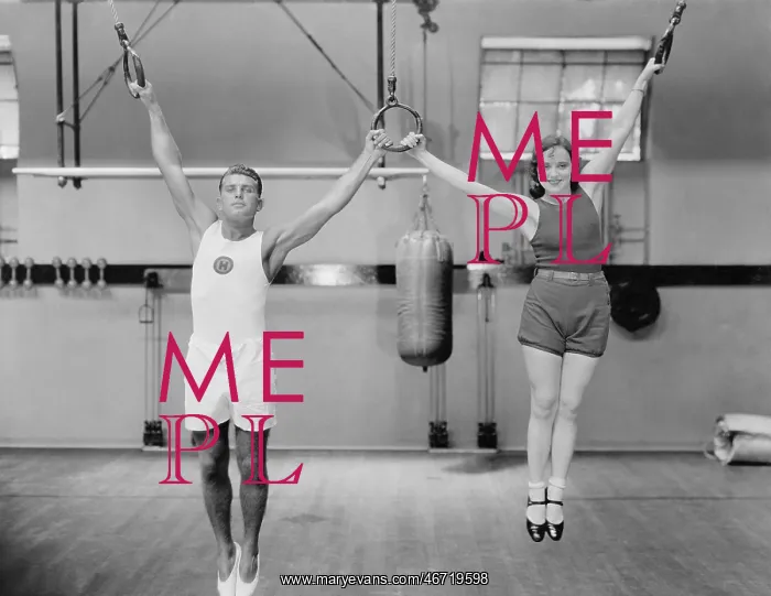 : Athletes on rings in gym : Athletes on rings in gym