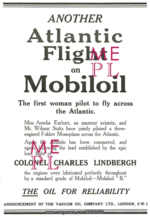 : Another Atlantic Flight On Mobiloil. Earhart - Stultz : Another Atlantic Flight On Mobiloil. Earhart - Stultz