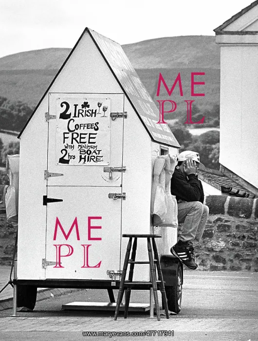 : Attendant sits on mobile Boat Hire ticket office, Killaloe : Attendant sits on mobile Boat Hire ticket office, Killaloe