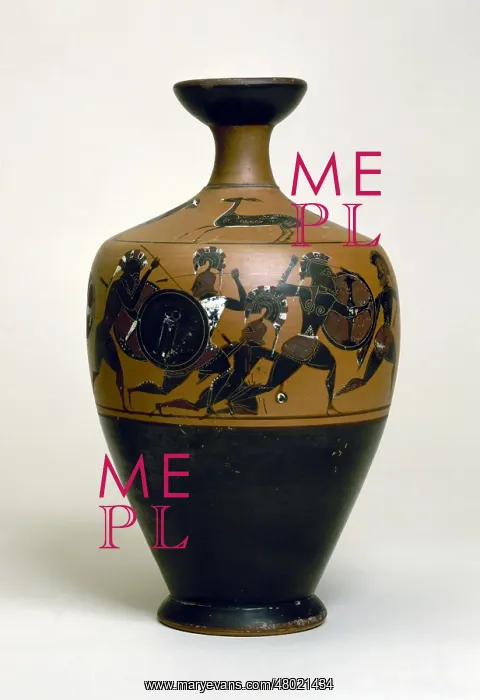 : Attic lecythe vase with black figures : Attic lecythe vase with black figures