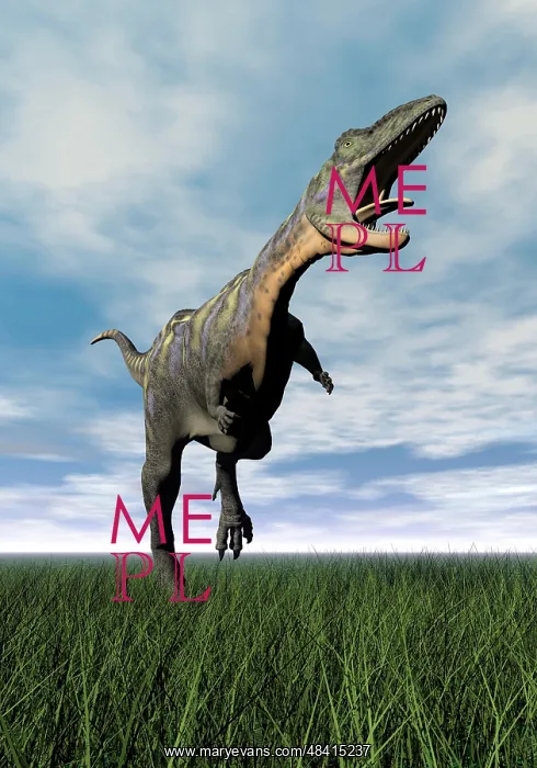 : Aucasaurus dinosaur running on the green grass with mouth ? : Aucasaurus dinosaur running on the green grass with mouth ?