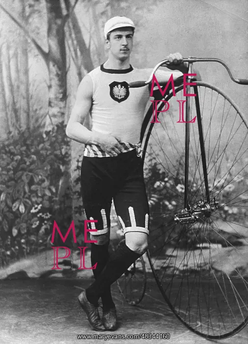 : August Lehr with a high wheel, 1889 : August Lehr with a high wheel, 1889