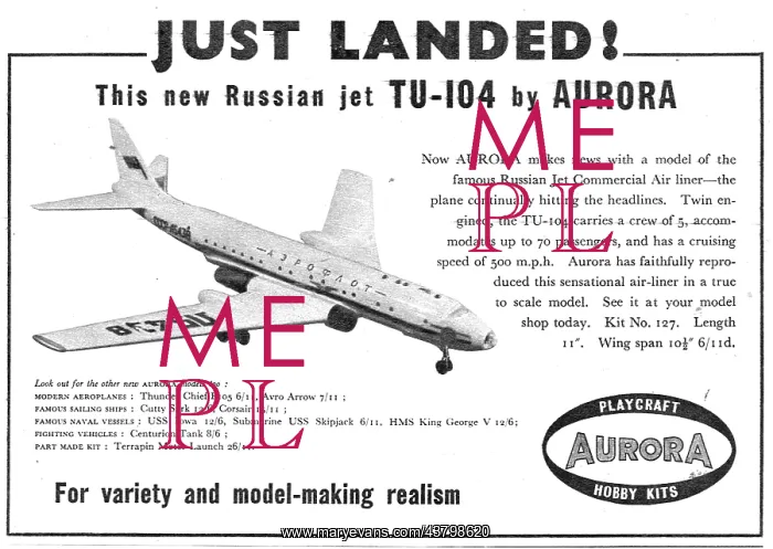 : Aurora Model Aircraft Kits TU-104 : Aurora Model Aircraft Kits TU-104