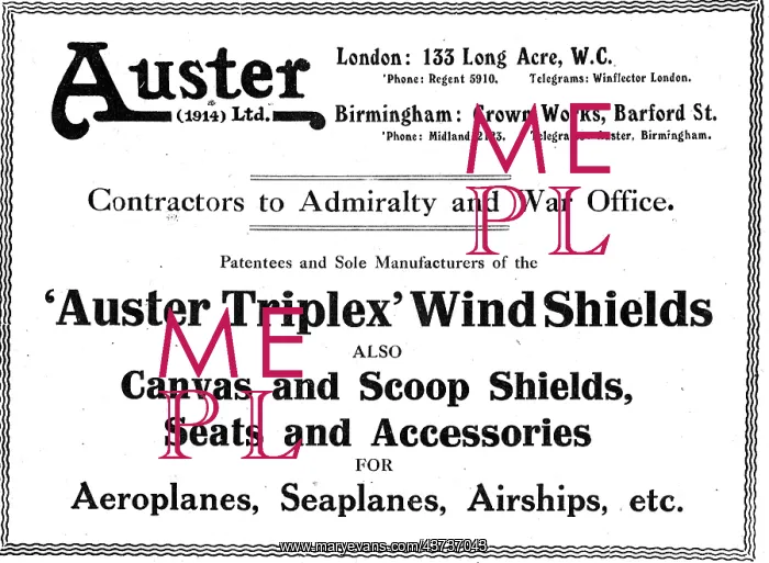 : Auster Triplex Aeroplane Windshields, Seats & Accessories : Auster Triplex Aeroplane Windshields, Seats & Accessories