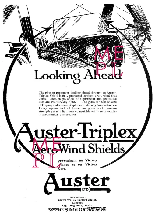 : Auster-Triplex Aircraft Windshields 1919 : Auster-Triplex Aircraft Windshields 1919