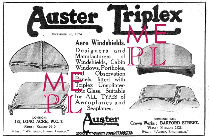 : Auster Triplex Windscreens : Auster Triplex Windscreens