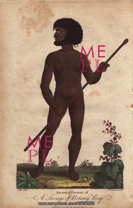: Australian aborigine, naked, with beard and : Australian aborigine, naked, with beard and
