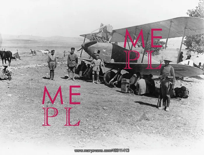  : Australian troops guarding captured plane, Janin, WW1