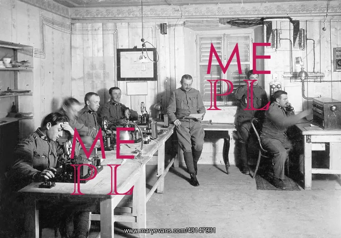 : Austrian communications room on the Eastern Front, 1916 : Austrian communications room on the Eastern Front, 1916