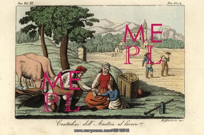 : Austrian peasants at work in the fields, 18th century : Austrian peasants at work in the fields, 18th century