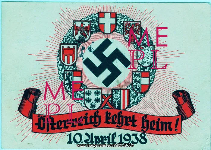 : Austrian plebiscite propaganda card with swastika : Austrian plebiscite propaganda card with swastika