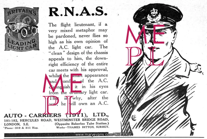 : Auto-Carriers. Thames Ditton. A.C.Cars. 1917 Advertisement : Auto-Carriers. Thames Ditton. A.C.Cars. 1917 Advertisement