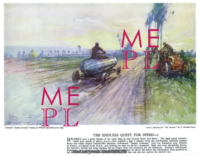 : Autocar Poster -- Jenatzy beating speed record : Autocar Poster -- Jenatzy beating speed record