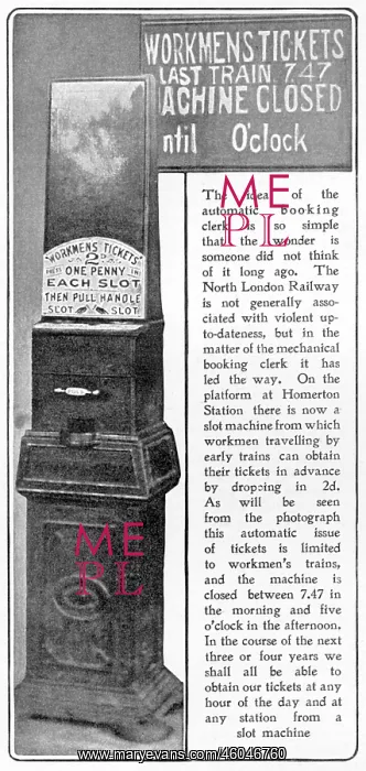 : Automatic train ticket machine, 1904 : Automatic train ticket machine, 1904