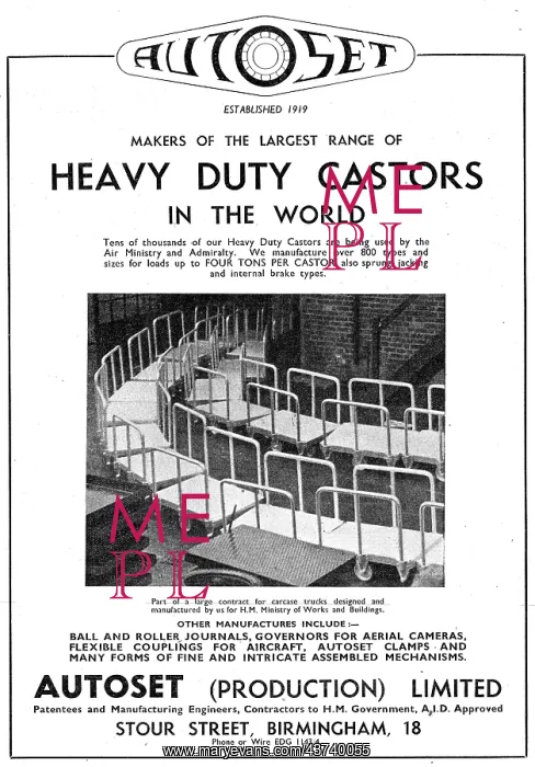 : Autoset Heavy Duty Castors 1943 : Autoset Heavy Duty Castors 1943